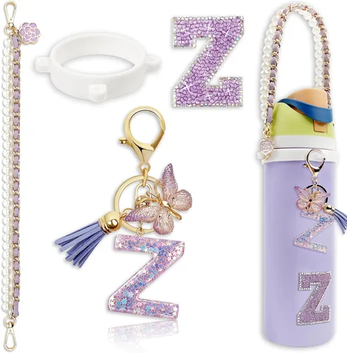 Vista 40 de Letter Handle Strap Accessories with Cute Initial Charm Compatible with Owala Water Bottle 24oz 32oz 40oz Owala Kids