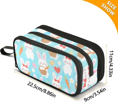 Vista 3 de Nylon Pen Pencil Bag Childish Rabbits Carrot Big Capacity Pencil Case Stationery for Elementary Kids estuche