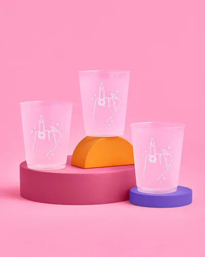 Vista 6 de xo, Fetti Vasos reutilizables con anillo para despedida de soltera, 16 tazas flexibles de escarcha, para fiesta de bach, bonitos suministros