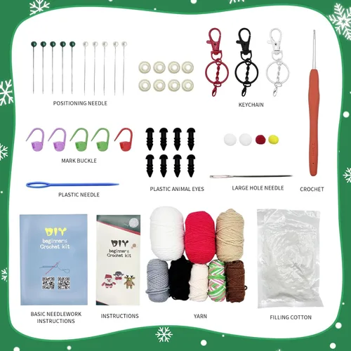 Vista 2 de Honkdtyun Crochet Kit for Beginner,Three Patterns-Santa Claus, Christmas Deer, and Children.Knitting Kit for Adult Kids with Step-by-Step Video