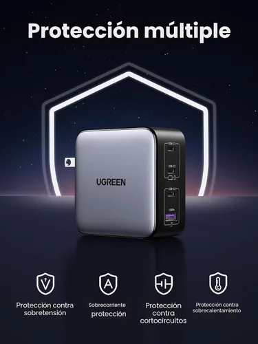 Vista 6 de UGREEN Nexode Cargador USB C GaN de 100W, Adaptador de Corriente Rápido Compacto Plegable de 4 Puertos para Cargador de Laptop para MacBook Pro/Air