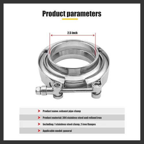 Vista 2 de Kit de abrazadera de escape de acero inoxidable de 2.5 pulgadas, abrazadera de perno en V, clip de brida macho hembra, sistema de escape