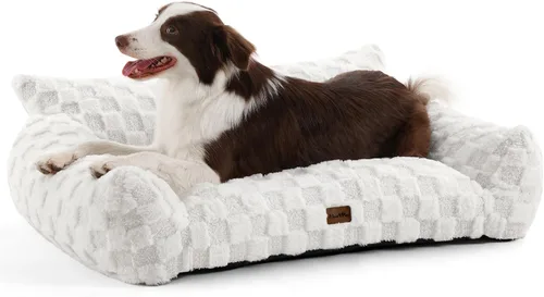 Vista 14 de Made4Pets Sofá cama para interiores de gatos y perros, sofá suave de piel sintética a cuadros, acogedor sofá esponjoso para mascotas con espuma