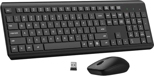 Vista 9 de Combo de teclado y mouse inalámbricos, teclado ergonómico silencioso de tamaño completo y mouse óptico, batería de larga duración, teclado de mouse