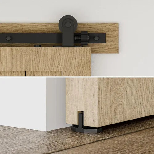 Vista 4 de Kit de herrajes para puerta corrediza de granero de 36 pulgadas, kit de riel de puerta de granero de montaje superior resistente, juego de colgador