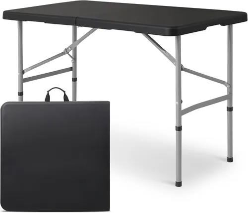 Magshion - Mesa plegable de plástico de 4 pies con asa de transporte integrada, color negro | Fold-in-Half Design, Steel Legs, Portable, Perfect for