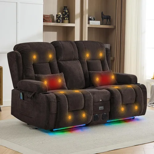 Vista 9 de TUNYI Wall Hugger Power Loveseat - Sofá biplaza reclinable con consola de teatro, sofá reclinable RV con USB/tomacorriente/altavoz/portavasos/luz