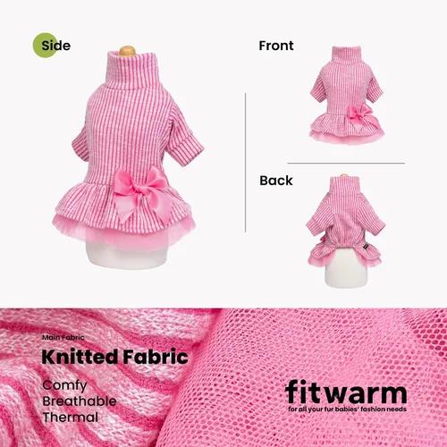 Vista 6 de Fitwarm Vestido tutú de punto acanalado para perro, ropa de invierno acogedora para perros pequeños y niñas, ropa elegante para mascotas, rosa, XS