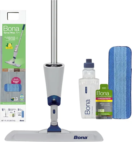 Mopa de rociado Bona Spray Air - Incluye concentrado limpiador multisuperficie para pisos y almohadilla de microfibra - Aroma a menta y limón - Mopa