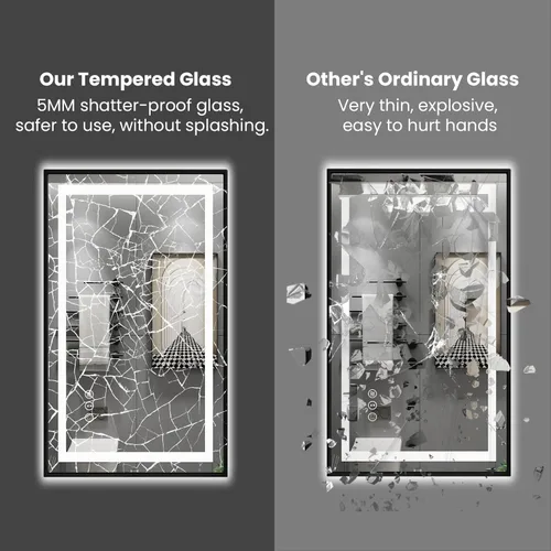 Vista 7 de Amorho Espejo de baño LED de 20 x 28 pulgadas con marco negro, luz frontal y retroiluminación, regulable continuamente, antivaho, a prueba