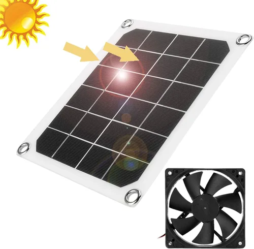 Vista 4 de Extractor solar, kit de ventilador de panel solar USB de 6 V 10 W, carga USB monocristalina para exteriores pequeños gallineros, invernaderos