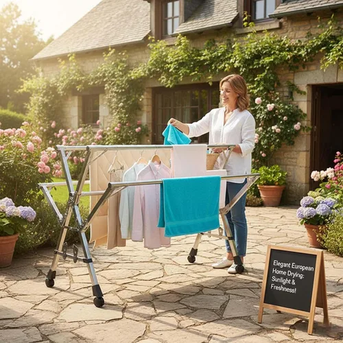 Vista 6 de This Telescopic Expandable Laundry Drying Rack, Foldable Stainless Steel Clothes Hanger, Folding Garment Stand for Indoor Outdoor, Space-Saving