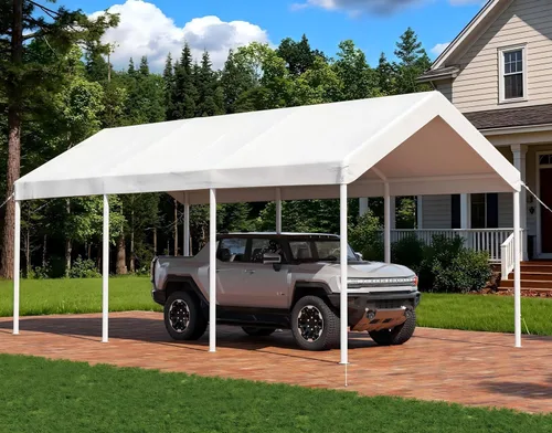 Vista 10 de Aoxun - Cochera portátil y resistente de 10x20 pies con toldo y resistencia al viento, tienda para auto al aire libre con dosel resistente a Gris