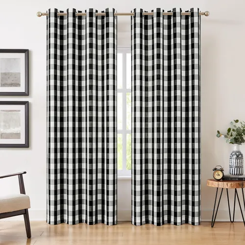 Vista 25 de Amzdecor Cortinas a cuadros de búfalo con ojales de 54 pulgadas de largo, cortinas texturizadas semitransparentes para sala de estar y dormitorio, 2