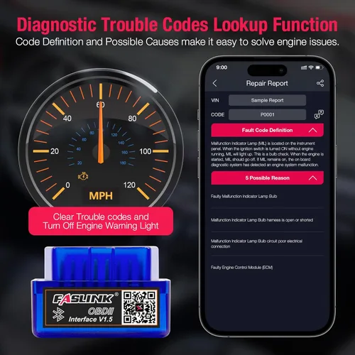 Vista 3 de Escáner Bluetooth OBD2 para iPhone y Android, Herramienta de Escaneo de Diagnóstico de Automóvil Verificar Lector de Código de Falla del Motor