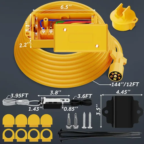 Vista 6 de MICTUNING Cable de remolque en línea de 7 vías de alta resistencia con caja de conexiones de 7 bandas, interruptor de ruptura de 12 V y soporte