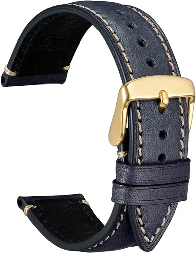 Vista 10 de WOCCI Correa de reloj de cuero Nubuck de 0.551 in con hebilla de acero inoxidable dorado, correa de repuesto (negro)