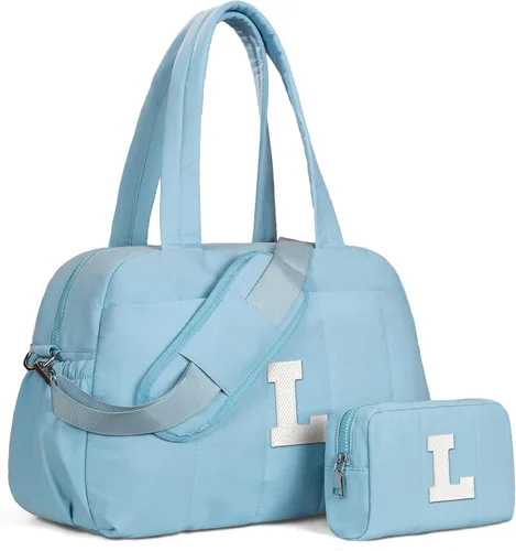 Vista 231 de Bolsa de lona Vogewood, bolsas personalizadas de fin de semana para mujer, bolsas de viaje con estuche de maquillaje, regalos de cumpleaños, Beige