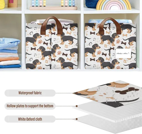 Vista 6 de Duchshund Dog Cute Bones Decorative Foldable Baskets Decorative Storage Bins with Handles Closet Cloth Gift for Closet Cloth Gift cajas