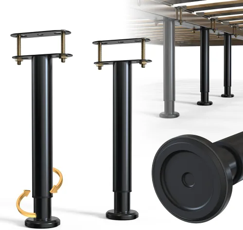 Vista 10 de 2 patas de soporte de marco de cama de altura ajustable, patas de soporte de marco de cama de acero extra resistentes con base de goma más ancha