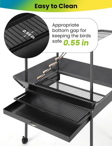 Vista 6 de TrailBlaze Spacious Bird Play Center Stand SY-252, pajarero de loro resistente para interiores y exteriores con ruedas bloqueables, perchas