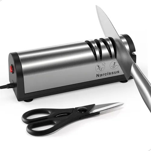 Narcissus Knife Sharpener, Professional 2 Stage Electric Knife Sharpener for Quick Sharpening & Polishing, with Scissors Sharpener and Metal Dust