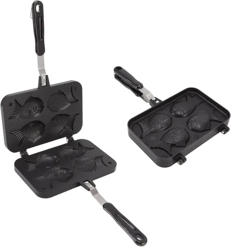 Vista 9 de Cyrank Taiyaki - Molde para pasteles en forma de pez, antiadherente para hacer gofres, molde doble para panqueques con mango largo, molde doble
