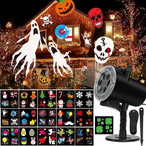 Proyector de luces de Navidad de Halloween al aire libre, luces de proyector de vacaciones de Halloween, 16 diapositivas HD, luces LED impermeables