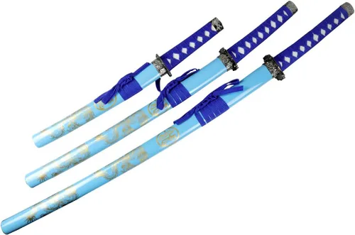 Vista 3 de Juego de 3 azul claro dragón sanurai espada Corbon cuchillas de acero con soporte