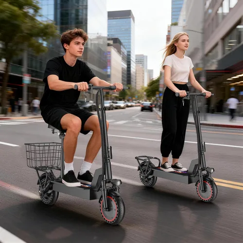 Vista 9 de Scooter eléctrico, scooter plegable E para adultos y adolescentes Gris rojo