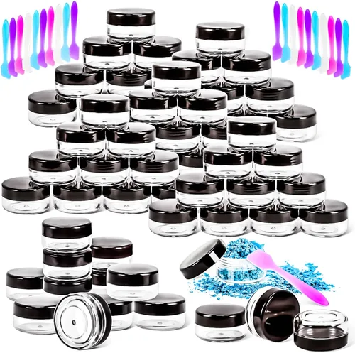 Vista 14 de MotBach Paquete de 50 de 10 g pequeños contenedores de cosméticos de plástico con tapas, frascos de maquillaje de 10 gramos de color ámbar