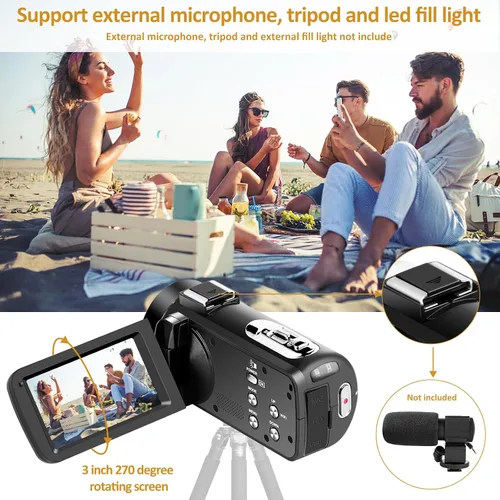 Vista 6 de Videocámara 1080P Videocámara Full HD 48MP Videocámara para YouTube Pantalla IPS de 3.0 pulgadas Cámara Vlogging Cámara 16X Grabadora de Video