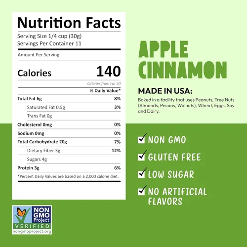 Vista 2 de Kellys Four Plus Granola Cereal Granola saludable de manzana y canela para yogur Snacks hechos a mano para el desayuno – 12 onzas