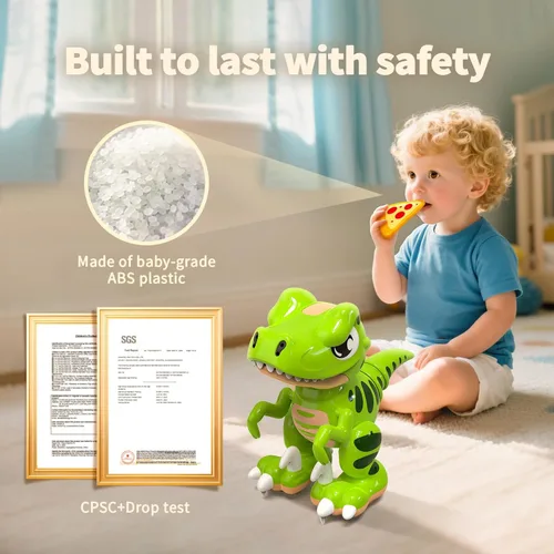 Vista 6 de P&C Juguetes de dinosaurio con control remoto para niños Robot recargable Velociraptor con pulverización, efectos de sonido, baile, Dino RC