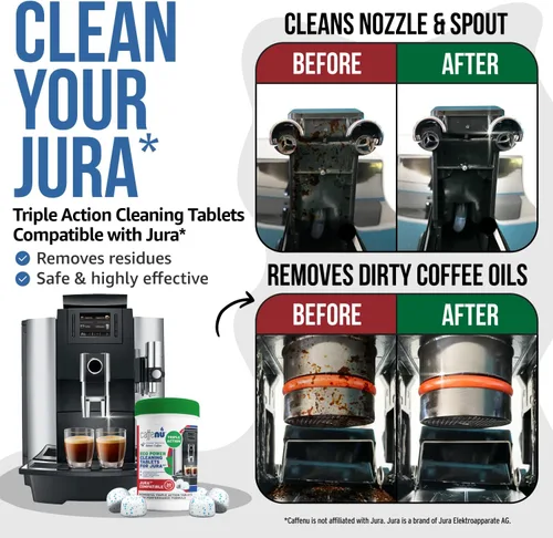 Vista 2 de Caffenu Tabletas de limpieza compatibles con Jura. Limpieza de 30 tabletas. Tabletas de limpieza de café. Limpia partes internas, portafiltro, áreas