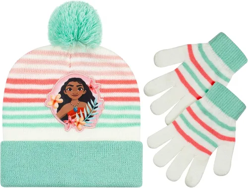 Disney Moana Girls Beanie Winter Hat and Mittens Cold Weather Set, Age 2-4 and 4-7 Years