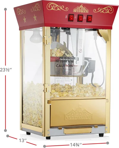 Vista 5 de Olde Midway - máquina de hacer palomitas estilo cine con hervidor de 8 onzas - rojo, popper de estilo vintage para encimera