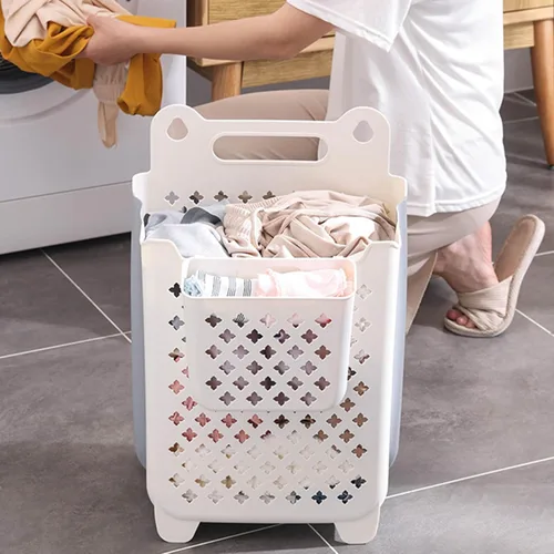Vista 2 de Cesta de lavandería plegable de gran capacidad para colgar en la pared, para almacenamiento versátil en el hogar (blanco XL)