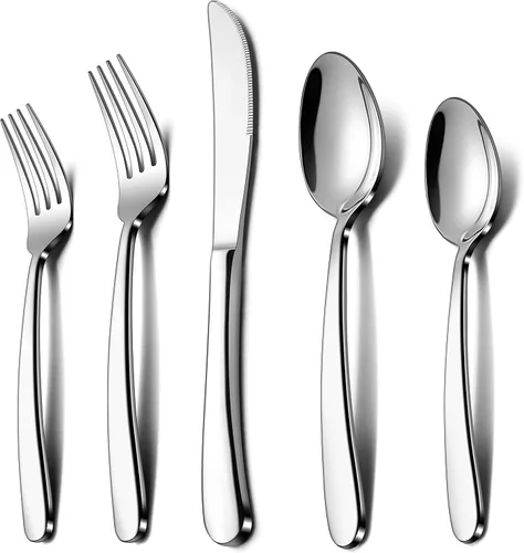 Vista 10 de LIANYU Juego de cubiertos resistentes de 25 piezas con utensilios para servir, juego de cubiertos de acero inoxidable para 4, utensilios de comida