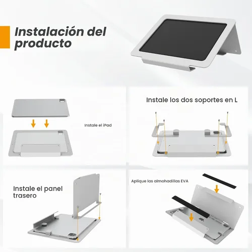 Vista 8 de Soporte de escritorio para tableta, todo de metal ergonómico 30 con bloqueo de cable de seguridad para oficina, mostrador de puntos de venta Negro