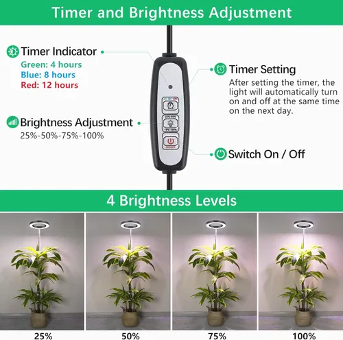Vista 40 de LORDEM Grow Light, LED Plant Light for Indoor Plants Growing, Full Spectrum Desk Growth Lamp with Automatic Timer for 4H/8H/12H, 4 Dimmable Levels