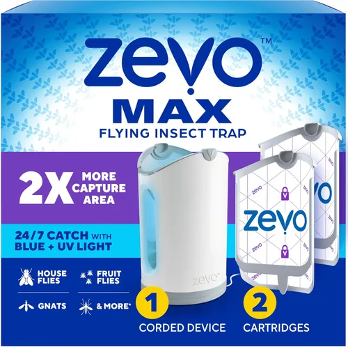 Zevo MAX - Atrapa insectos y trampa para moscas para interiores, trampa de insectos voladores para mosquitos, moscas domésticas y de la fruta, uso