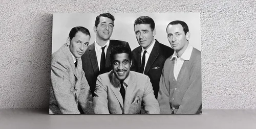 Vista 3 de Rat Pack Poster Black and White Group Canvas Wall Art Home Decor Framed Art (18"x12" Stretched on Wood)