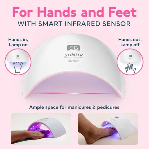 Vista 5 de SUNUV Lámpara UV para uñas, secador para esmalte de gel con sensor, 2 temporizadores y pantalla, SUN9X Plus, lámpara de uñas UV rosa