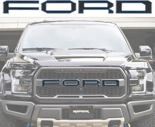 Vista 11 de Superposiciones de letras de rejilla frontal, compatibles con Raptor 2015-2020