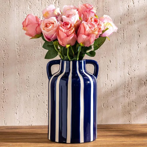 Vista 9 de Jarrón negro y blanco con asas, jarrones de flores decorativos modernos de cerámica para decoración del hogar, manto, centro de mesa rústico