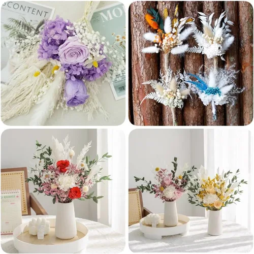 Vista 6 de Ramo de flores secas, paquete de flores de caspia seca, lavanda floral, arreglos florales de aliento de bebé para decoración de boda, corona