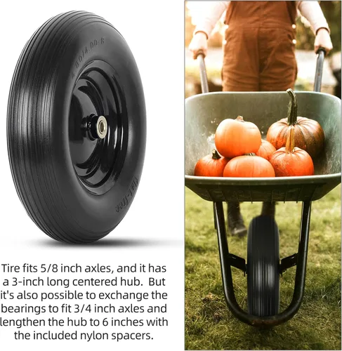 Vista 6 de (PAQUETE DE 2) Neumático y Rueda 4.80/4.00-8" - Ajuste Universal Neumáticos Sólidos Sin Pinchazos para Carretilla de 16" con Cubo de 3