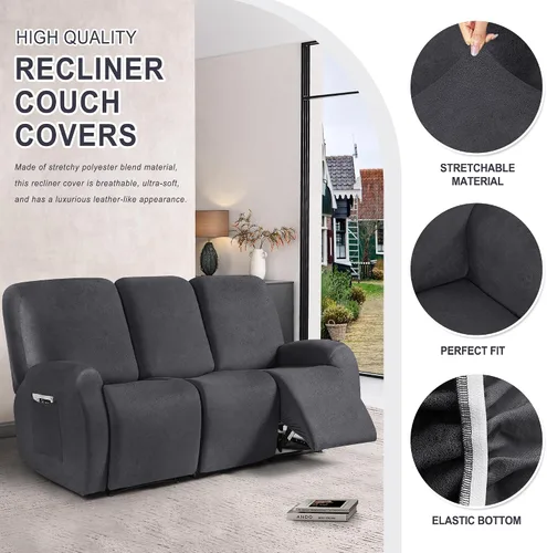 Vista 39 de ANARACHON Funda para sofá reclinable con aspecto de cuero, funda elástica para sofá reclinable de 8 piezas, funda suave y reclinable, protector
