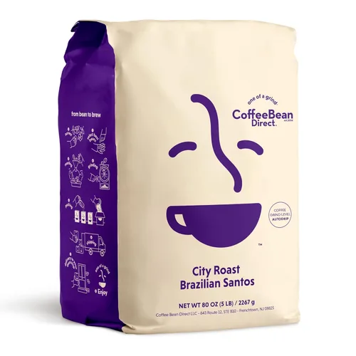 Vista 66 de Coffee Bean Direct Brazilian Santos, café en grano entero, arábica, tostado ligero, bolsa de 1 libra (paquete de 1)